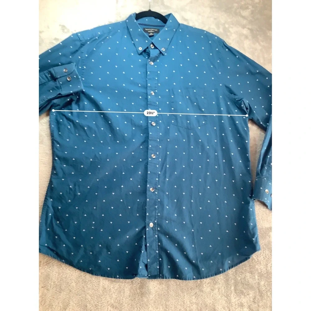 Banana Republic Mens XL Standard Fit Teal Blue Triangle Print Button Down Shirt